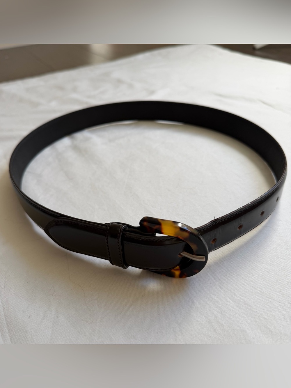 Vintage Ann Taylor 100% leather black belt tortoiseshell buckle